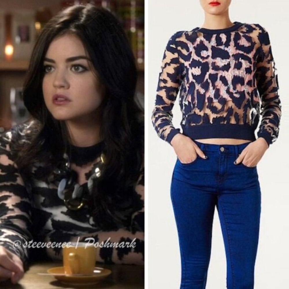 Topshop Knitted Burnout Animal Top in Navy Size 8 ASO Pretty Little Liars